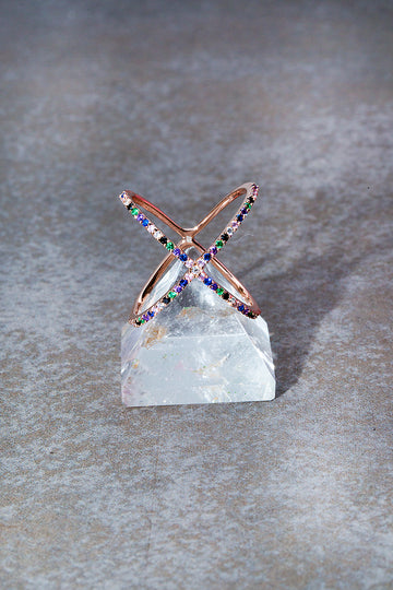 multi color rainbow rose gold ring